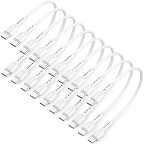 SooPii 10er-Pack 20cm USB-C-auf-USB-C-Kabel, 60 W kurzes Typ-C-Schnellladekabel für iPhone 15/16, Pro/Plus/Pro Max, Galaxy S24/S23, für iPad, MacBook, Ladestation und Powerbank-Zubehör (weiß) von SooPii