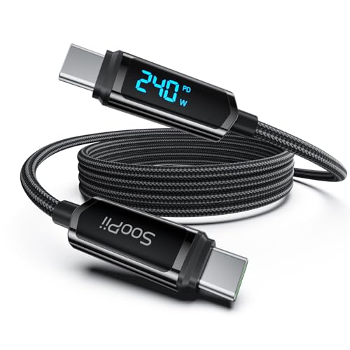 SooPii 240W USB C auf USB C Kabel, [1.2M] Typ C kabel mit Display, Nylon Geflochten Ladekabel USB C Ladegerät für lPhone 16/15 Pro Max, Galaxy S25/24,MacBook Pro Air, iPad Pro Air, Schwarz von SooPii