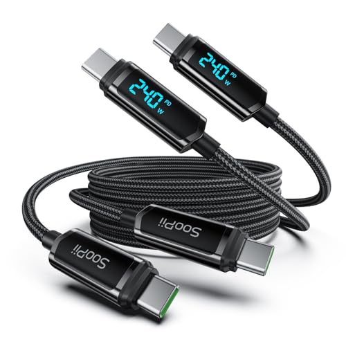 SooPii 240W USB C auf USB C Kabel, [2M,2Pack] Typ C kabel mit Display, Nylon Geflochten Ladekabel USB C Ladegerät für lPhone 16/15 Pro Max, Galaxy S25/24,MacBook Pro Air, iPad Pro Air, Schwarz von SooPii
