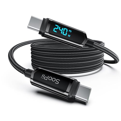 SooPii 240W USB C auf USB C Kabel, [2M] Typ C kabel mit Display, Nylon Geflochten Ladekabel USB C Ladegerät für lPhone 16/15 Pro Max, Galaxy S25/24,MacBook Pro Air, iPad Pro Air, Schwarz von SooPii