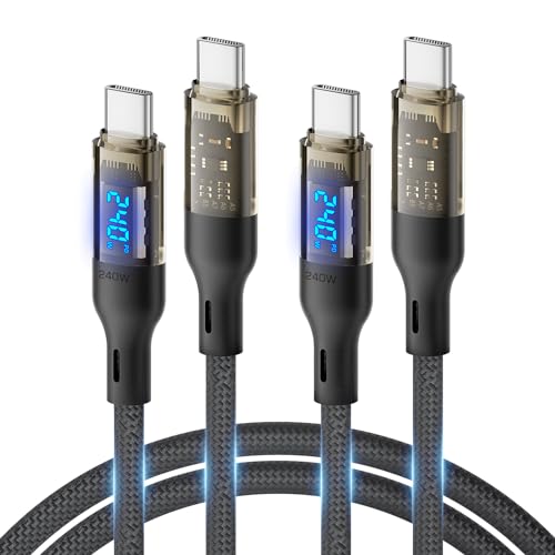 SooPii 240W USB C auf USB C Kabel[2M 2Pack],Schnelllade USB C Kabel mit LED Anzeige für MacBook Pro,lPhone16/15/15Pro/15ProMax,Galaxy S23+/S23 Ultra/S22 Ultra,etc,Transparente Hülle(Schwarz) von SooPii