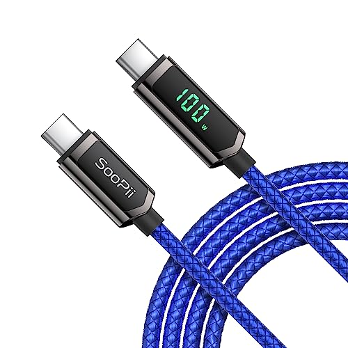 SooPii USB C Kabel, 1.2M Nylongeflecht USB C auf USB C Kabel, 100W PD Schnellladekabel Typ-C mit LED Display für lPhone 15/15 Plus, MacBook Pro, Samsung Galaxy S22/S10, Pixel, LG von SooPii