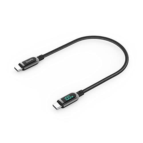 SooPii USB C auf USB C Kabel, 0.3M Nylongeflecht Type-C Kabel,100W PD Schnellladekabel mit LED Display für lPhone 16/15 Pro/15 Plus,lPad Air,MacBook Pro,Galaxy S23/S22 (Schwarz) von SooPii