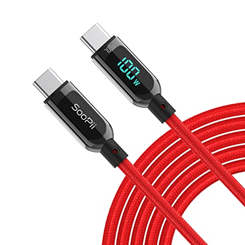 SooPii USB C auf USB C Kabel, 1.2M Nylongeflecht Type-C Kabel,100W PD Schnellladekabel mit LED Display für lPhone 15/15 Pro/15 Plus,lPad Air,MacBook Pro, Samsung Galaxy S23/S22 (Rot) von SooPii