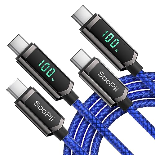 SooPii USB C auf USB C Kabel, [2PACK, 2M] 100W Nylongeflecht Typ-C Kabel mit LED Display für lPhone 15/15 Plus, MacBook Pro, Samsung Galaxy S22/S10, Pixel, LG von SooPii