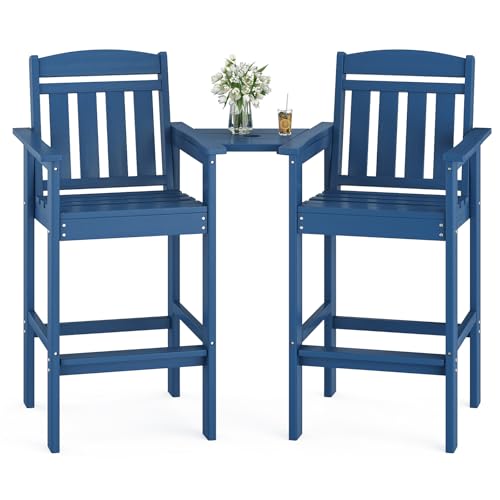 Soohow Adirondack-Stühle 2er-Set, HDPE Adirondack Barhocker mit Verbindungsschale, Barhöhe, Adirondack-Stuhl, Terrassen-Barhocker, ideal für jedes Wetter, hoher Terrassenstuhl für Balkon, Pool von Soohow
