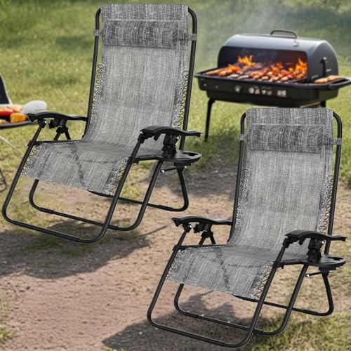 Soontrans 2PCS Sonnenliege Klappbar, Gartenliege Wetterfest, Liegestuhl Garten mit Nackenkissen Getränkehalter Seitentasche, Strandliege Verstellbare Rückenlehne, aus Stahl & Textilenebezug (Schwarz) von Soontrans