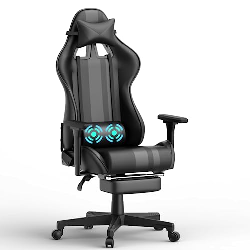 Soontrans Gaming Stuhl Massage, Ergonomisch Gaming Sessel mit Vibration Massagefunktion Lumbalstütze, Fußstütze & Kopfstütze, Gepolstertes Leder, Gamer Stuhl für YouTube Livestreaming Xbox (Schwarz) von Soontrans