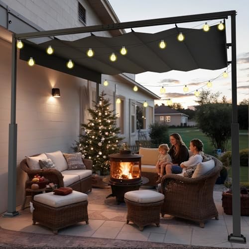Soontrans Pergola mit Verstellbarem Schiebedach 3 x 3 m, Dein Rückzugsort im Grünen, Pavillon mit Terrassenüberdachung Freistehend, Überdachung Terrasse aus Stahl & Polyester für Garten Pool (Schwarz) von Soontrans