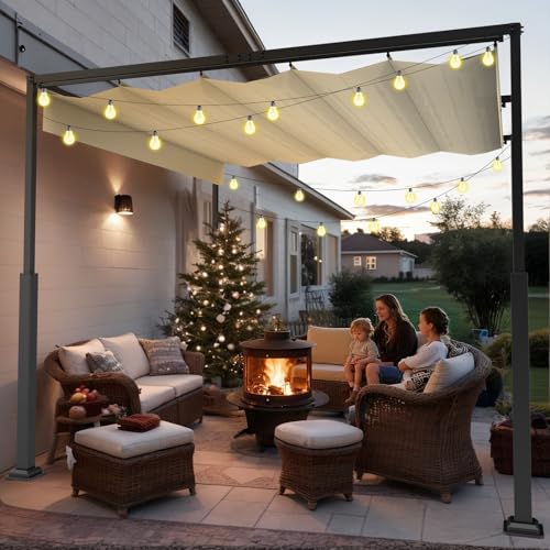 Soontrans Pergola mit Verstellbarem Schiebedach 3 x 4 m, Dein Rückzugsort im Grünen, Pavillon mit Terrassenüberdachung Freistehend, Überdachung Terrasse aus Stahl & Polyester für Garten Pool (Creme) von Soontrans