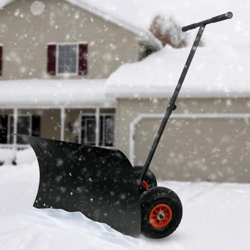 Soontrans Schneeschaufel mit Räder, Erleichtert das Schneeräumen Enorm, Ergonomischer Schneeschieber mit 5-Richtungen Drehbare Schild & 5-Positionen Höhenverstellbarer Griff & Stahlblech & Leise Lippe von Soontrans