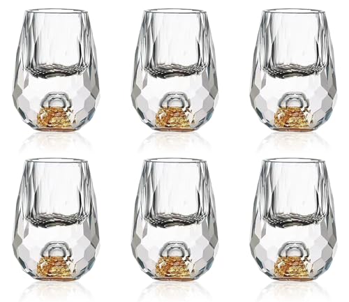 Soopiiso Kristallgläser, 15 ml, verziert mit 24 Karat Blattgoldflocken, bleifrei, goldene Schnapsgläser, Tequila-Schnapsgläser（6 Stück） von Soopiiso