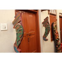 Vintage Tempel Kunst Yali Wandhalter Corbel Paar Holz Drache Skulptur Tür Eingang Home Dekor Wanddekoration Wandbehang Antik von SooryaKiranCrafts