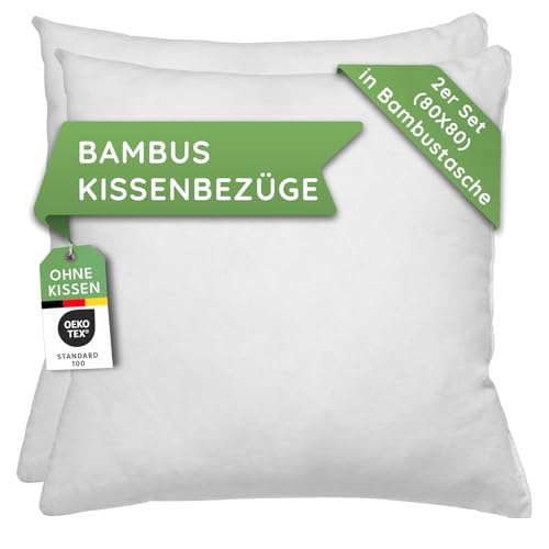 Sootora Bambus Kissenbezug 80x80 (2er Set), natürlich & weiche Kissenhülle, Akne Kopfkissenbezug, antiallergische Bettwäsche, Haarbruch Kopfkissen 80x80 Bezug von Sootora.