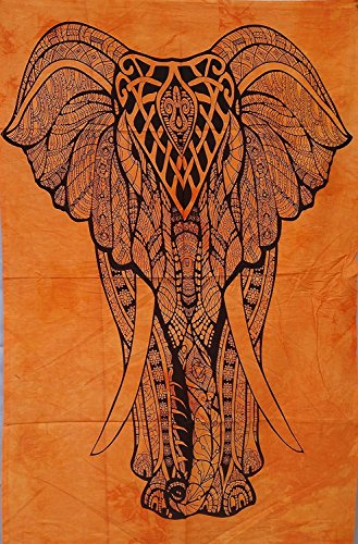 Indischer Baumwoll-Elefant Mandala Poster Tapisserie Hippie Hippie Überwurf Wohnheim Deko Wand hängend Picknick Strandtuch Bohemian (Orange von Sophia-Art