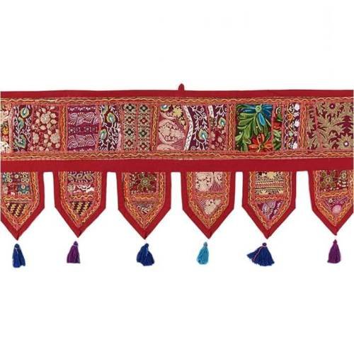 Indischer Ethno-Fenstervolant, Heimdekoration, Vintage-Stil, bestickt, Patchwork, Türbehang, Rot von Sophia Art
