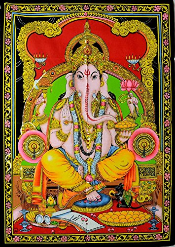 Lord Ganesha Gottheit-Kunst, Paillettenarbeit, indischer Gott, Batik, Wandbehang, 106,7 x 76,2 cm von Sophia Art