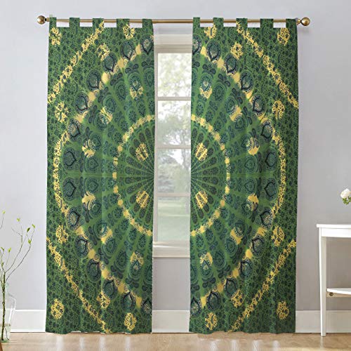 Sophia-Art Baumwolle Wand Fenster Ethnische Dekor handgemachte Zimmer Mandala Drapieren Set Boho Bohemian Behandlungen 2 Paneele Set (Grün Mandala) von Sophia-Art