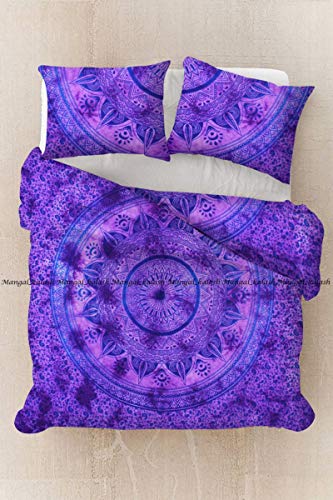 Sophia Art Exklusiver Queen-Size-Bettbezug mit Kissenbezügen, Ombre-Mandala-Motiv, indische Bettwäsche, Doona-Bezug, Queen-Size-Größe, Boho-Bettwäsche-Set (lila) von Sophia-Art