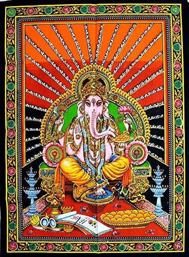 Sophia-Art Gott Multi Indisches Arjun Buddha Poster Schöner Jesus Shiva Tapisserie Pailletten Wandarbeit handgefertigt Krishna Radha hängend ethbisch Ram SaiBaba Baumwolle Poster Laxmi Einzigartiges von Sophia-Art