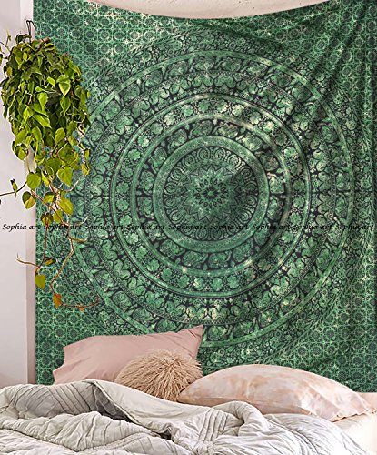 Sophia Art Wandbehang mit Elefanten-Mandala, grün, psychedelisch, Hippie-Mandala, Wandteppich, Wohnheim-Dekoration, Bohemian-Tagesdecke, Bettdecke, Picknickdecke von Sophia-Art