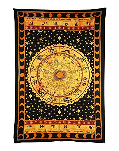 Sophia-Art Indischer Tierkreis Horoskop Mandala Wandteppich Böhmische Hippie Wohnheim Wandteppich Ethnische Wanddekor Kunst (Yellow Tie Dye, 54 * 84 Inches) von Sophia-Art