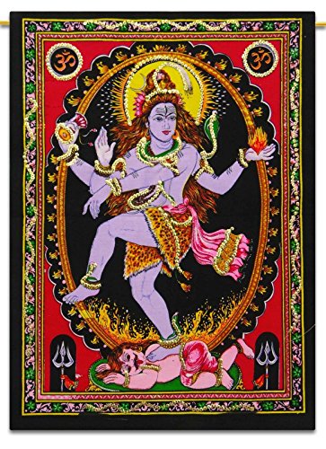 Krishna Wandteppich Einzigartige Laxmi Arbeit Shiva Radha Handmade God Baumwolle Buddha Pailletten Wand Schöne Poster Multi Arjun Hanging Ram Ethbic Poster Indisches Poster (Shiv Natraj) von Sophia-Art