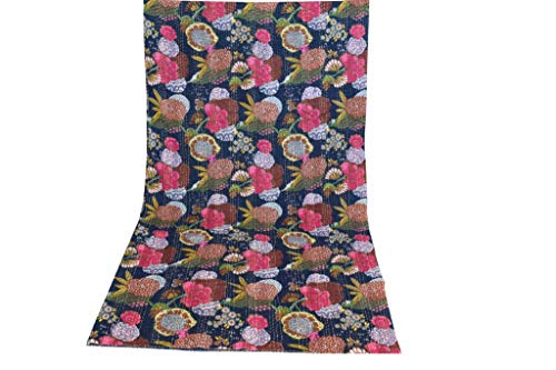 Sophia-Art Twin/King Indian Fruit Wende-Tagesdecke Muster Gudri reine Baumwolle Kantha-Stil Quilt Floral Fruit Print Dekorative Kantha Stitch Quilt (Marineblau, King 90108 Zoll) von Sophia-Art