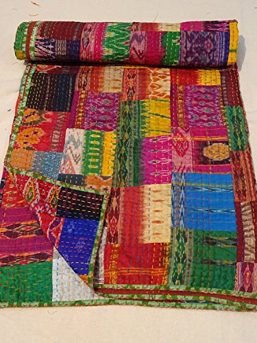 Sophia-Art Vintage Patola Kantha Patchwork Quilt-Überwurf Gudri Queen Size (Mehrfarbig) von Sophia-Art