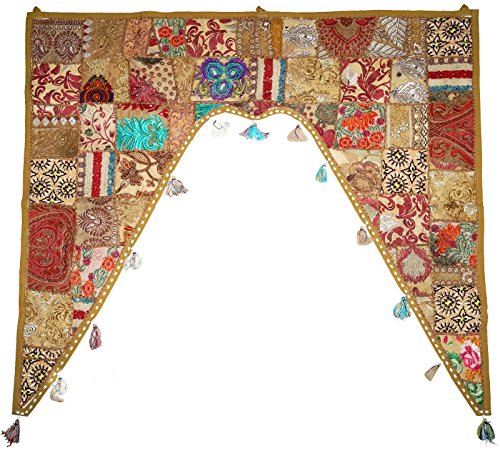 Sophia-Art Weihnachtsdekoration – indischer Ethnischer Fenster-Volant, Heimdekoration, Bandhanwar Toran, Vintag (Beige, 46 "X 42" Tor Volant) von Sophia-Art