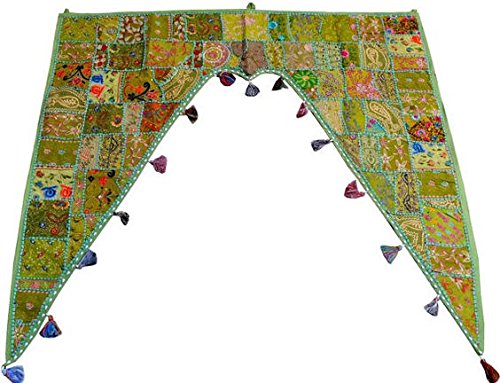 Sophia Art Weihnachtsdekoration indischer Ethno-Fenster-Volant, Heimdekoration, Bandhanwar Toran, Vintage-Stil, bestickt, Patchwork-Tür-Querbehang, baumwolle, grün, 46" X 42" Gate Valance von Sophia-Art