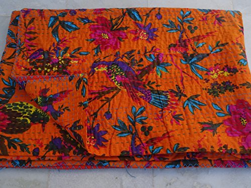 Tribal asiatischen Textilien Indian Reversible Kantha Quilt Handmade Tagesdecke Twin Size Überwurf Bird Print von Sophia-Art