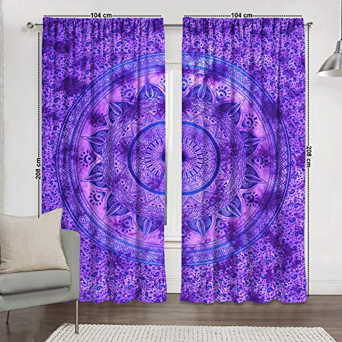 Tye and Dye Multi Yoga Mandala Tapestry Room Curtains Boho Sheer Curtains Mandala Window Rod Pocket Cotton Curtain Hippie Tapestry Door Curtain Drape Balcony Window Length Curtains (Lila Blume) von Sophia-Art