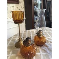 Lot Von 3 Braunglas Kerzenhalter Petroleumlampen von SophieandCherie