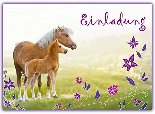 Sophies Kartenwelt 12 Pferde Einladungskarten Kindergeburtstag/Geburtstagseinladungen Mädchen Kinder/Einladungen Einhorn Blumen Pferdeparty von Sophies Kartenwelt