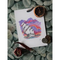 Purple Cloud Klipper Schiff Kunstdruck | Physisch von SophiesShips