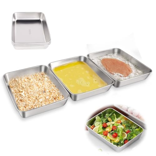 Panierschalen Set 3 Teilig,Lebensmittelqualität Panier-Set aus Edelstahl,Echteckige Behälter aus Edelstahl,Geeignet für die Küche Schale zum Panieren für Fisch, Fleisch und Gemüse(25x19x5cm) von Sophisticate