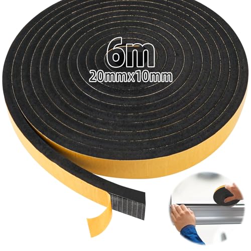 Moosgummi Selbstklebend 20mmx10mm,Dichtband Selbstklebend Schaumstoffstreifen,Dichtung Schwarz mit Hoher Dichte für Türen Fenster Anti-Kollision, Schalldämmung Fensterdichtung von Sophisticate