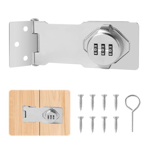 Überfalle Haspe Sicherheitsüberfalle Schrank Schloss Zahlenschloss Schloss mit Zahlencode 4,5 Zoll Drei Löcher Silber mit Schrauben Schnalle Schloss Hasp Lock für Schrank Kleine Türen Schränke von Sophisticate