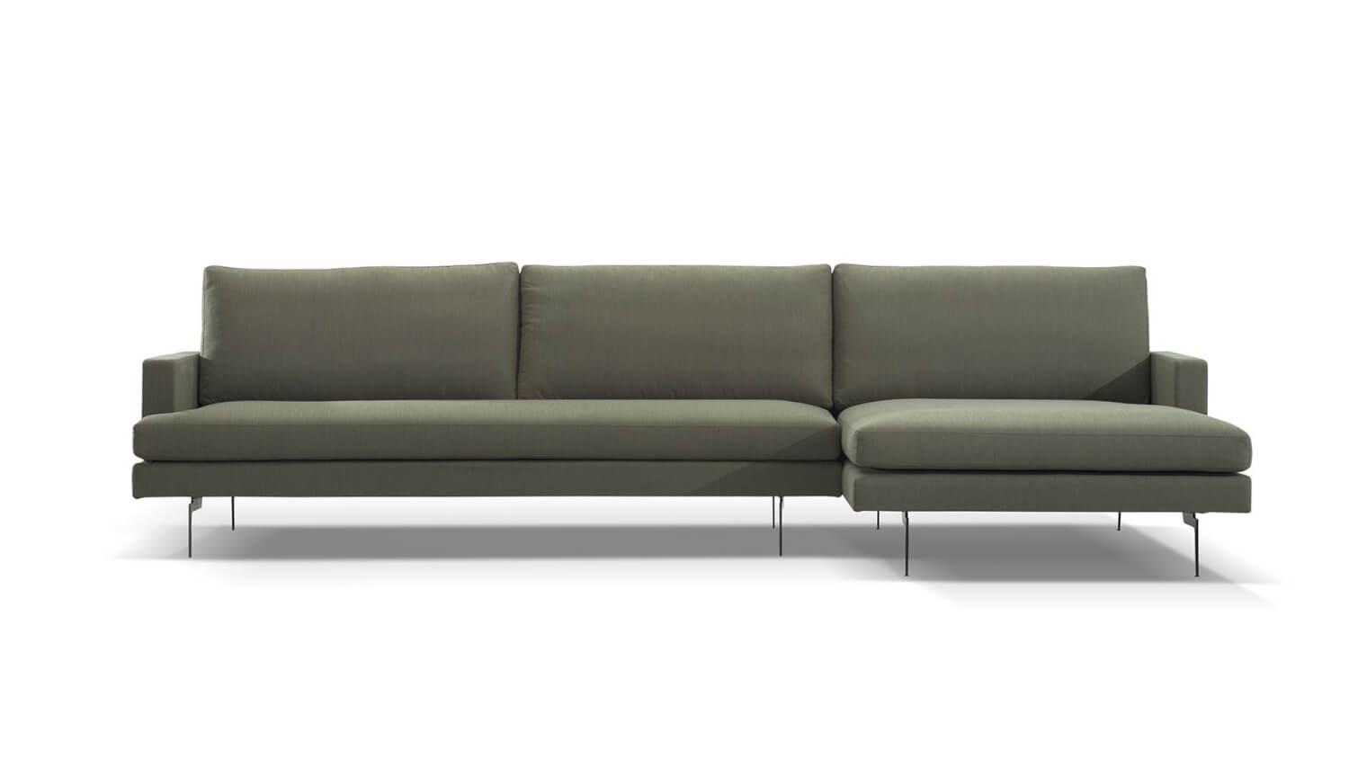 Ecksofa Plateia Bezug Stoff Rima 22 Dunkelgrau Stahlfuß Schwarz Lackiert von Sophisticated Living