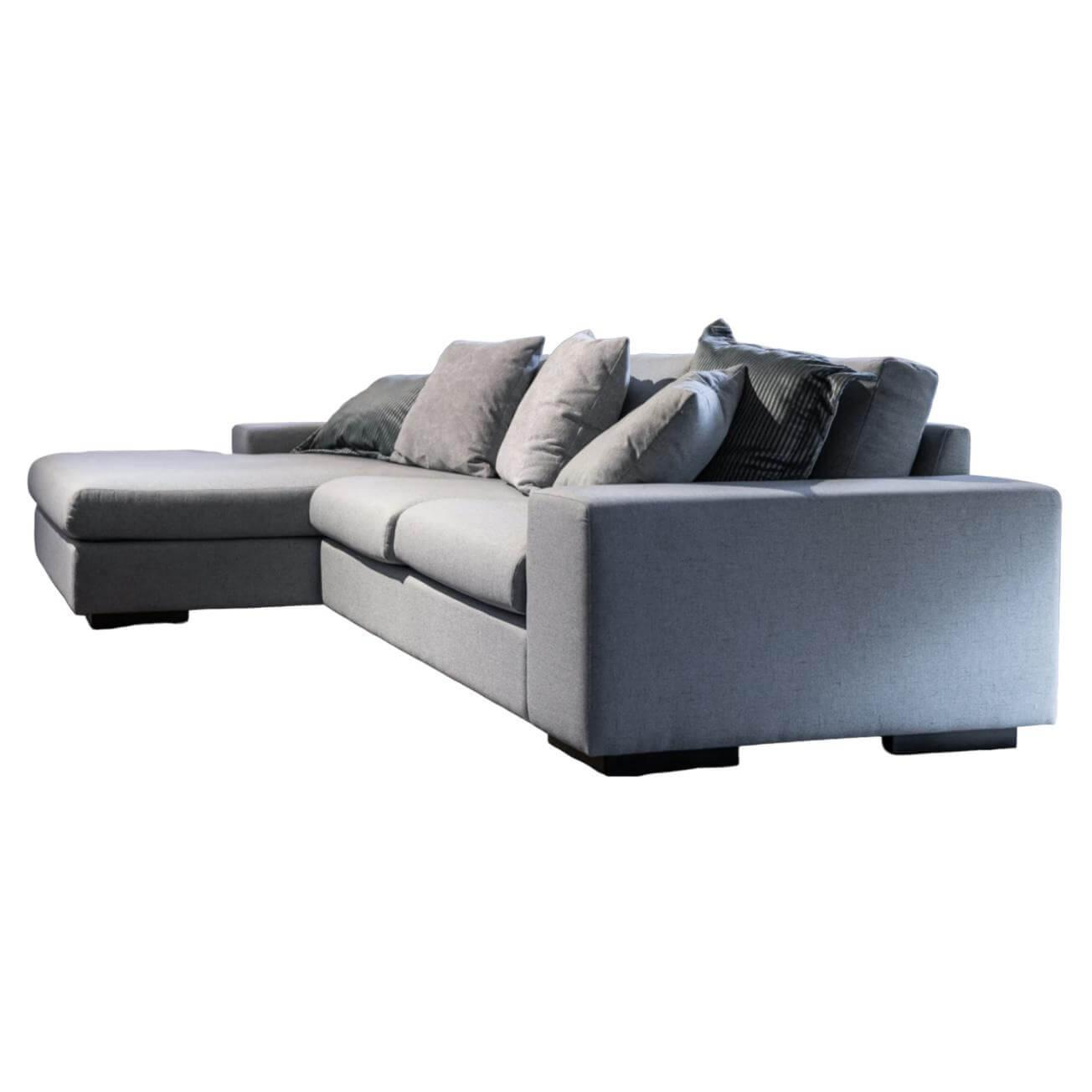 Sofa mit Longchair in Stoff Linea 11 Acqua Blau Grau von Sophisticated Living