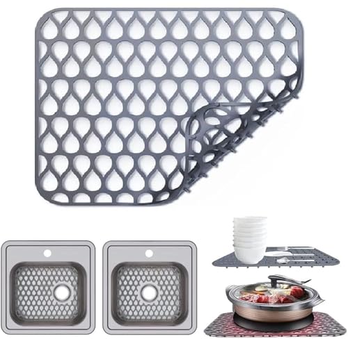 SopimusZ 1 Stück Spülbeckenmatte Silikon Große 35 x 29 cm, Spülmatte mit Ablauföffnungen Spülbecken Matte Spülbeckeneinlage Geschirr Abtropfmatte Spülbeckenschutz für Küche Spüle und Waschbecken Grau von SopimusZ