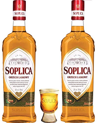 2 Flaschen Soplica Haselnuss - Orzech Laskowy 28% - 2x0.5l + Gratis Soplica Pinnchen/Schnapsglas von Soplica