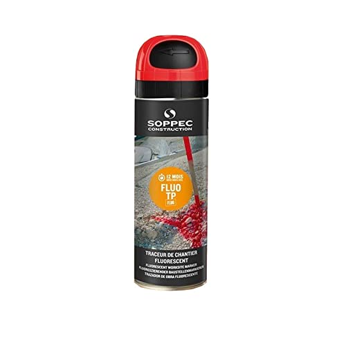 Markierungsspray Fluo TP rot 500ml 9-10 Monate sichtbar für Baustellen, 12 Stück von Soppec