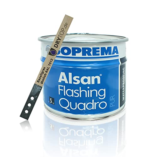 ALSAN Flashing Quadro | 5,0 kg/Gebinde | einkomponentiger Flüssigkunststoff zur sicheren Abdichtung und Herstellung von Details und Anschlüssen im Flachdach (5 kg/Eimer | Farbe: basaltgrau RAL 7012) von Soprema GmbH