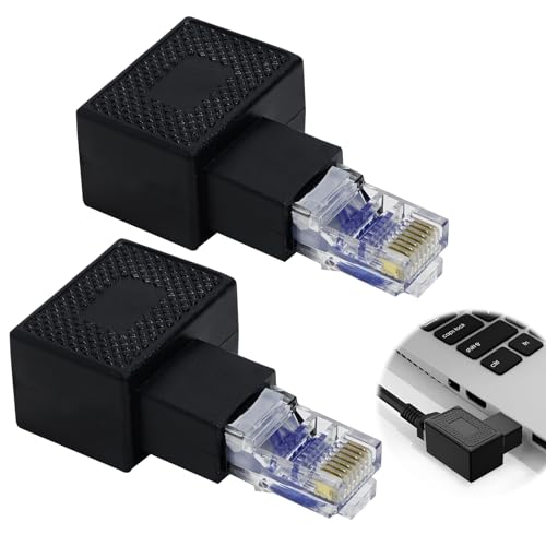 2 Stück 90 Grad Ethernet Adapter, RJ45 Stecker auf Buchse, Rechts und Links Gewinkelt, Geschirmt, Netzwerk Patch Anschluss, Kompatibel Kabeln für Switch, Router, Modem von SopwMap