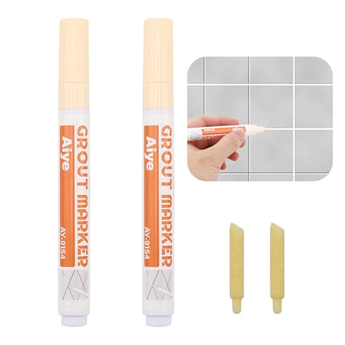2pcs Fliesenstift, Fugenstift wasserfest, Fugen Reparatur Stift mit Ersatzspitze, für Küchen und Badezimmer Fliesen Wand Boden Fugen Reparatur (Beige) von SopwMap