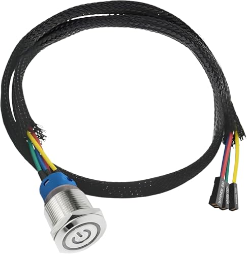 60cm PC Power Button mit weißer LED, Gehäuseschalter-Host-Metalltaste,Chassis Switch Host-Metalltaste, Computer Power Button-Kabel, Robuster Computer Switch, PC Power Schalter Kabel, 16mm von SopwMap