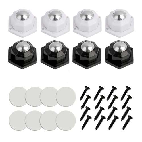 8 Stück Rollen für Möbel Klein, 360 Kaffeemaschine Rollen Lenkrollen Klein, Drehbare Lenkrollen, Leise und Verschleißfeste Nylon Kugelrollen, Selbstklebend und Schraubbar - Schwarz & Weiß von SopwMap