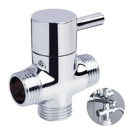 Duschumstellventil 3-Wege T-Adapter, Massivmessing mit Verchromung Umstellventil, G1/2 Männlicher Einlass x G1/2 und G1/2 Auslass, Einfache Installation für Handbrause und Festen Duschkopf von SopwMap